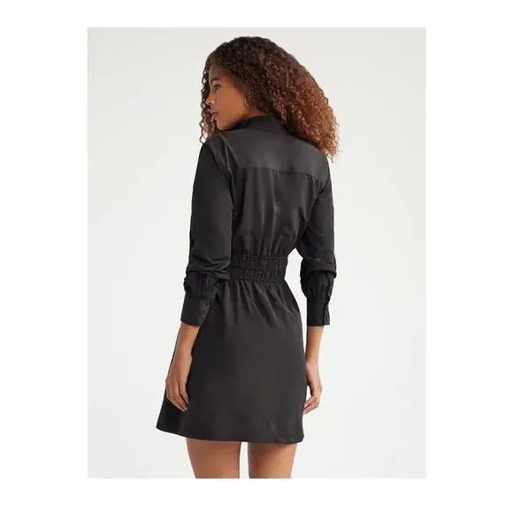 Free Assembly Women's Smocked Waist Mini Shirt Dress with Long Sleeves Size XL - Picture 3 of 7